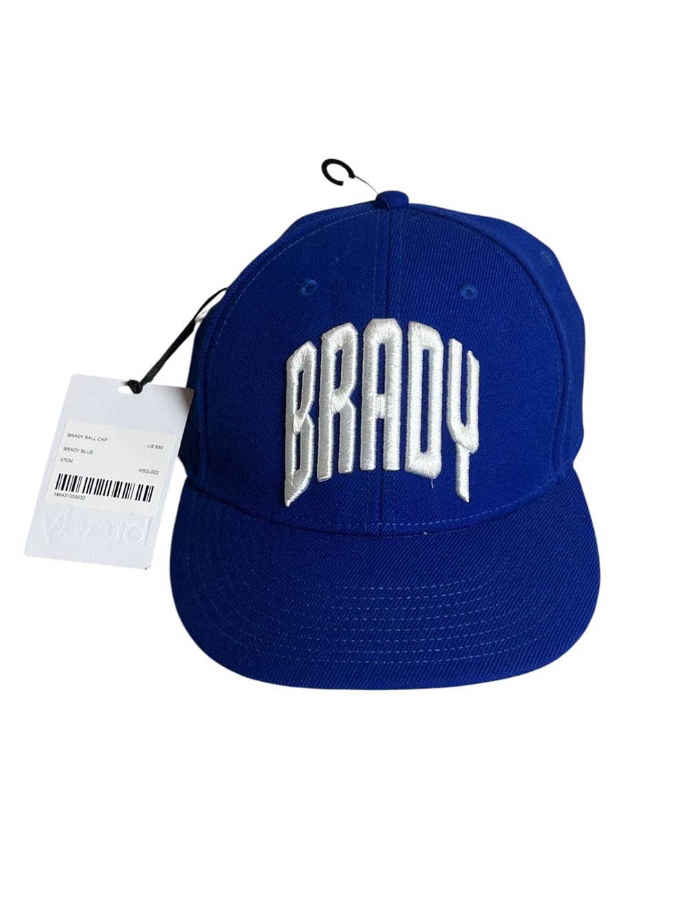 NWT Brady fitted blue ball cap with white embroidered text detail